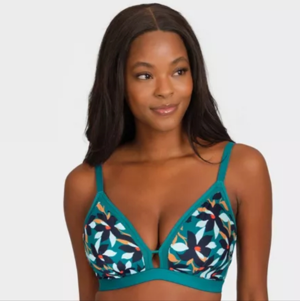 🆕 LIVELY Busty Bralette Mesh Trim Bralette Turquoise Green Floral Size Medium